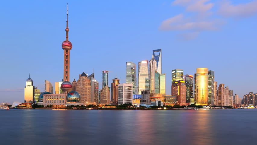 timelapse of shanghai skyline, day to night.