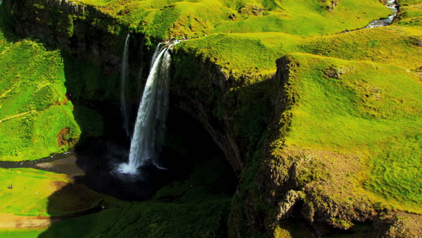 Aerial View of Rugged Ridges & Meltwater Waterfalls, Iceland
