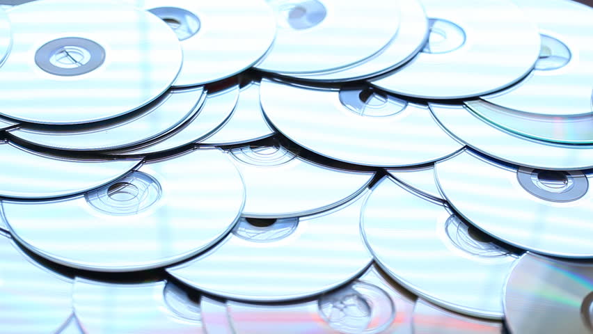 Recordable compact discs in an array.
