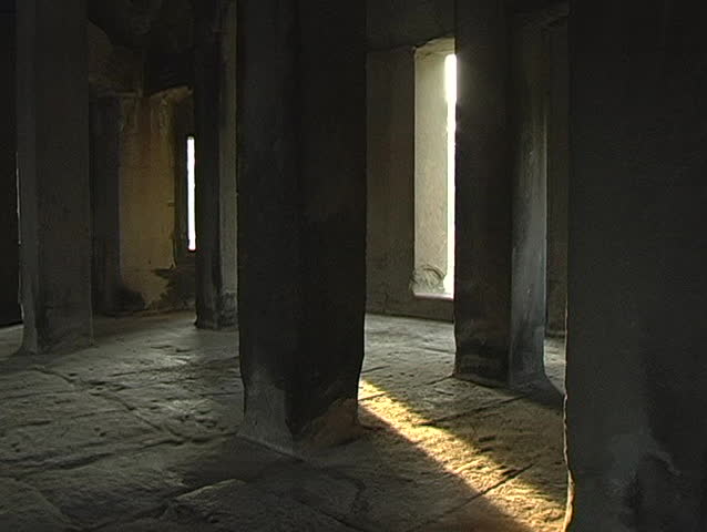 Camera pan inside ancient temple