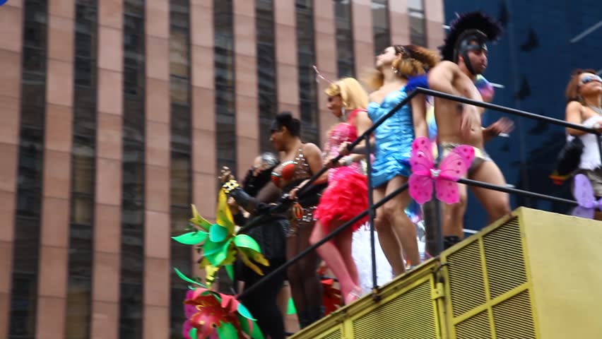SAN PAULO, BRAZIL - CIRCA JUNE 2011: Crowds celebrate the LGBT Gay Pride Parade on Avenida Paulista circa June 2011 in San Paulo.