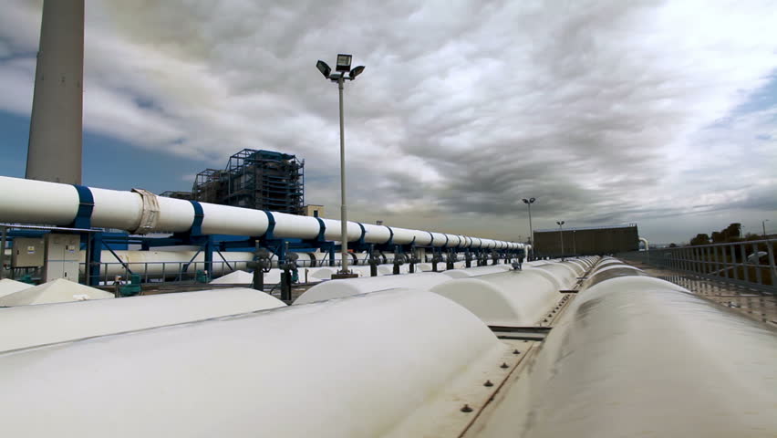 Slider dollyright to left on the roof of one of the buildings at the IDE Ashkelon desalination plant in Israel. 