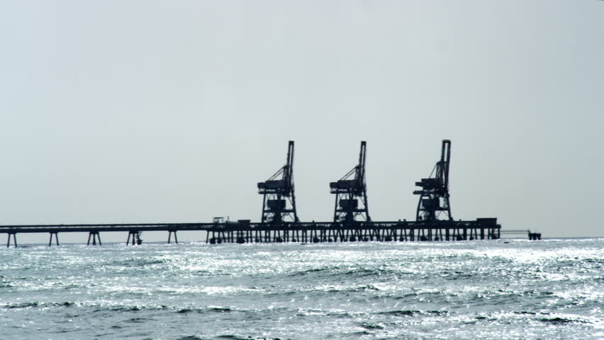 IDE Ashkelon Desalination structures off the shore of the Israeli Mediterranean coast Shot with the Red One digital camera at 4k 94096 x 2304) resolution.  02/28/2011.