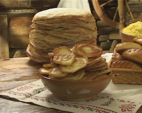 Traditional russian food on the wooden table