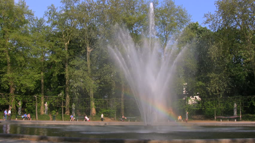 Rainbow fountain in Parc de Bruxelles near Palais de la Nation, Brussels, Belgium