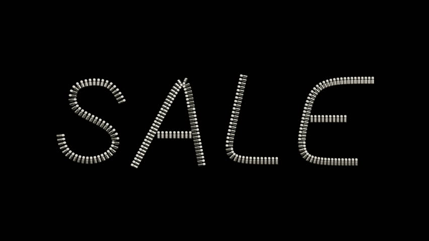 Sale Slogan animation made from metallic seed beads isolated on black background