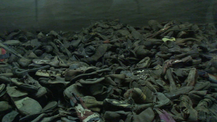 AUSCHWITZ, POLAND - CIRCA 2010: Shoes that were taken from the victims at Auschwitz-Birkenau Concentration Camp