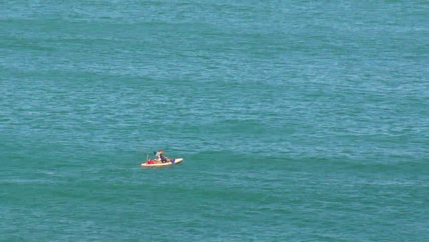 Brave kayak sport fishing in open sea 2