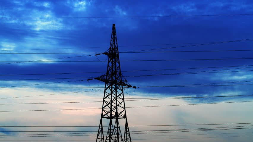 timelapse power line on background dramatic sky.  no birds and free of defects. 