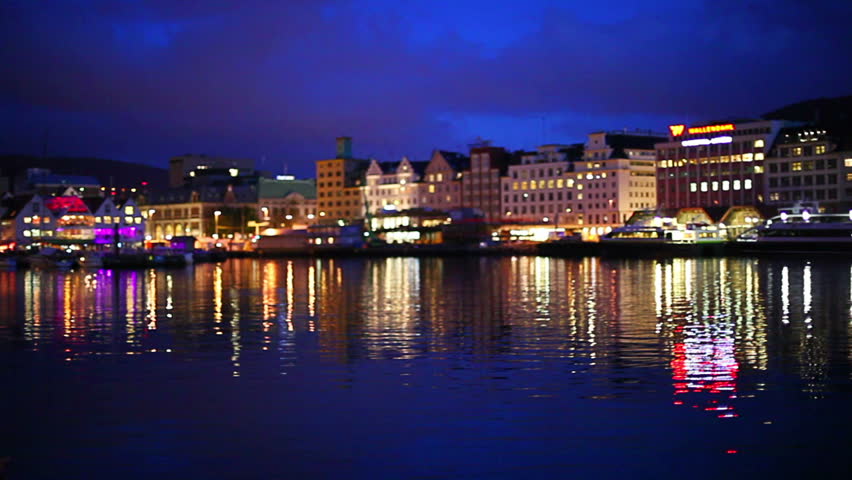 Bergen city night panorama.