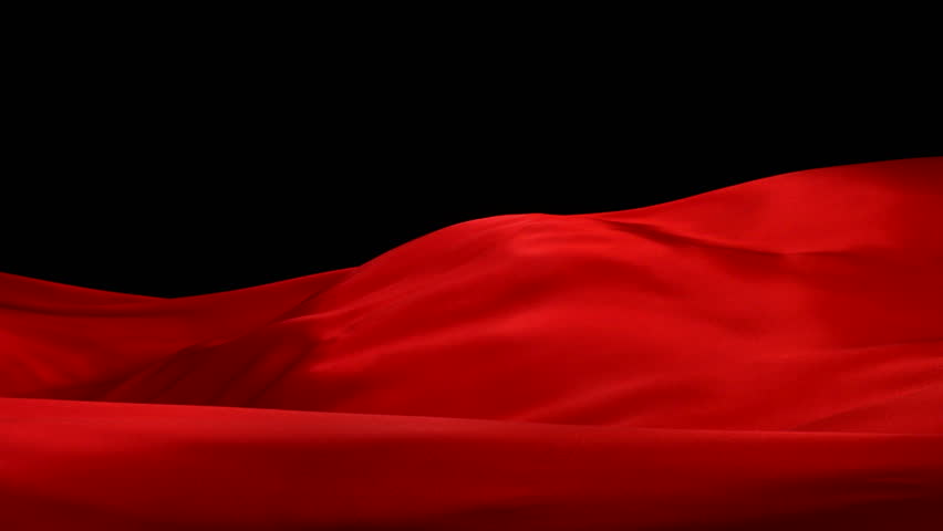 Flowing red velvet curtain with white ribbon