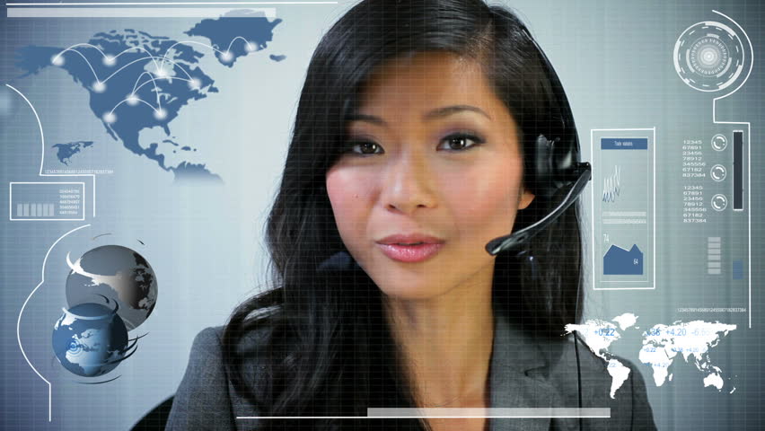 Touchscreen graphic technology being accessed by female asian businesswoman