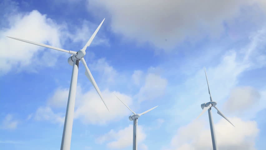 Wind turbines at sunset, green energy.