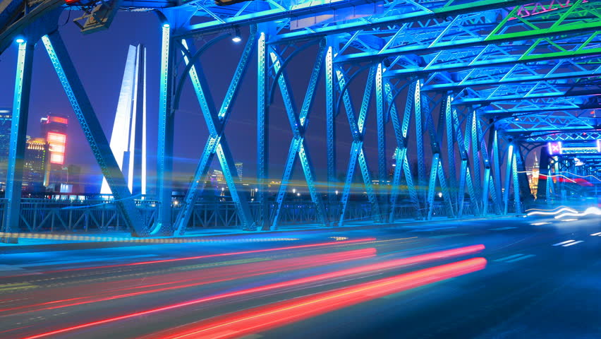 Bridge Traffic in Shanghai, Time Lapse.