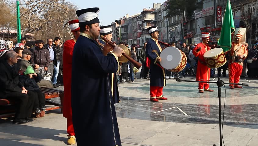 KONYA - FEBRUARY 24: Konya Konya Metropolitan Municipality Mehter Team "Zafer Meydani"  on February 24, 2012 Janissary music fest offered. February 24, 2012 in Konya, Turkey.