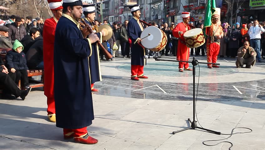 KONYA - FEBRUARY 24: Konya Konya Metropolitan Municipality Mehter Team "Zafer Meydani"  on February 24, 2012 Janissary music fest offered. February 24, 2012 in Konya, Turkey.
