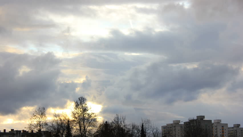 Bad weather timelapse with dark clouds, cityscape and earthquake effect. HD1080p.