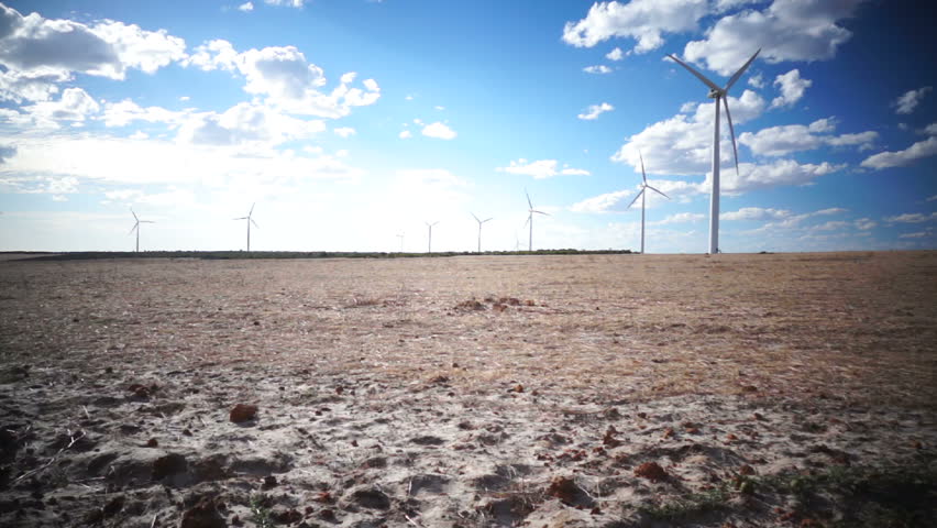Windfarm in Walkaway Town, Western Australia against arid landscape.