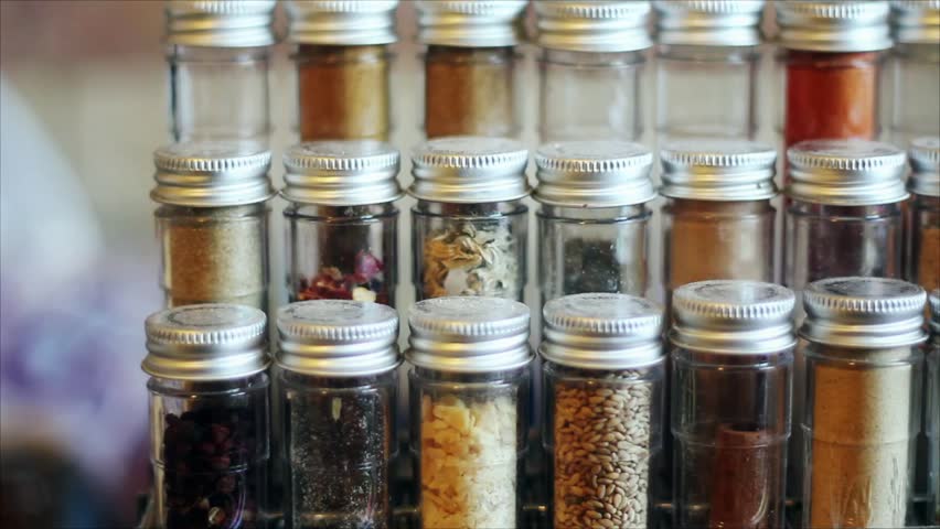 Beautiful Spices in a Spice Rack
