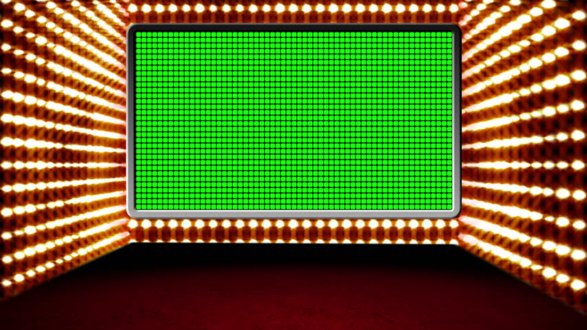 Green screen box design Glamour Virtual Studio.

You can use your custom footage in the screen by replacing the green areas by using chroma key.Also you can loop it by using dissolve.
