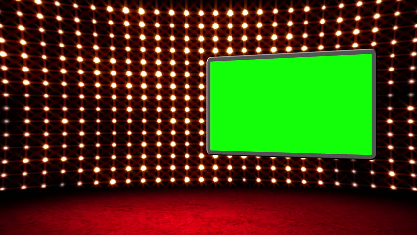 Green screen box design Glamour Virtual Studio.

You can use your custom footage in the screen by replacing the green areas by using chroma key.Also you can loop it by using dissolve.
