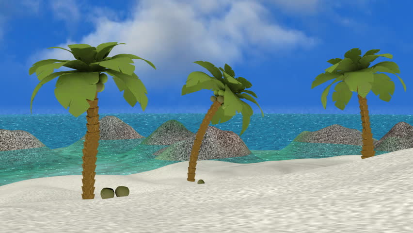 Tropical Paradise Beach (Loop HD). A tropical scenic built in 3D with animated water and palmtrees simulating breeze. Loops so you can repeat it as a background for a DVD, presentation or TV program.
