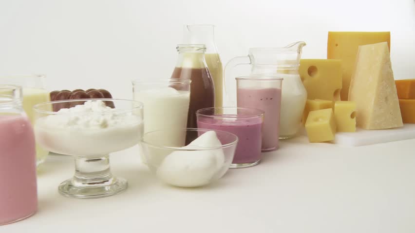 Various dairy products, flavoured milks and cheeses