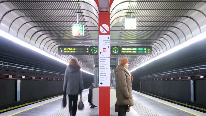 VIENNA - FEB 22: (Timelapse View) Trains come and leave on metro station, on Feb 22, 2012 in Vienna, Austria
