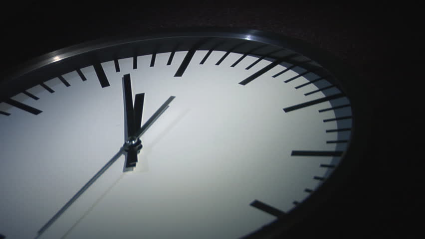 Clock minute, second and hour hands moving fast. Animated Clock in motion.