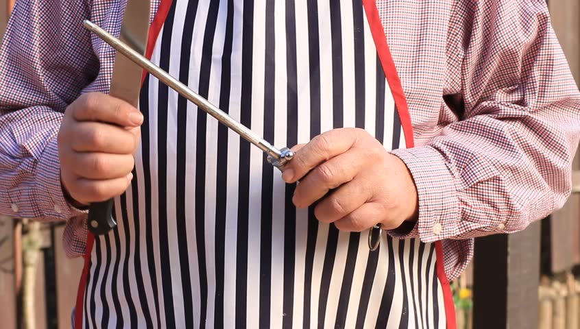 Professional knife sharpening on sharpening steel