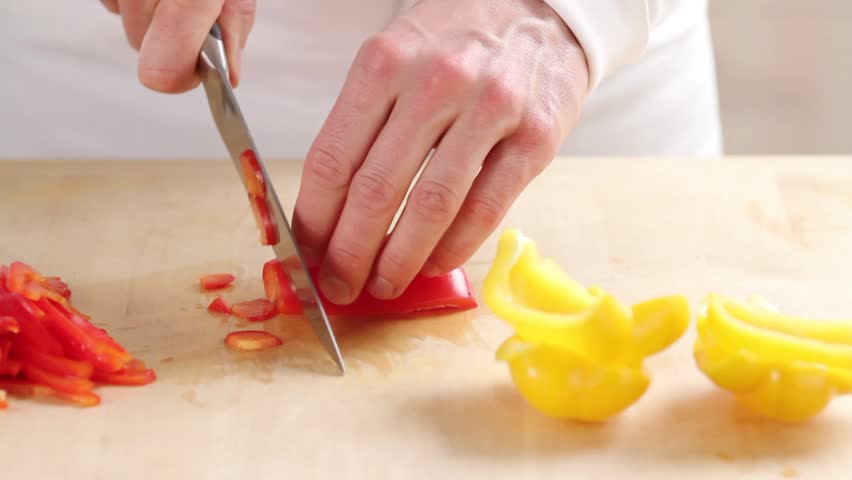 Peppers being sliced