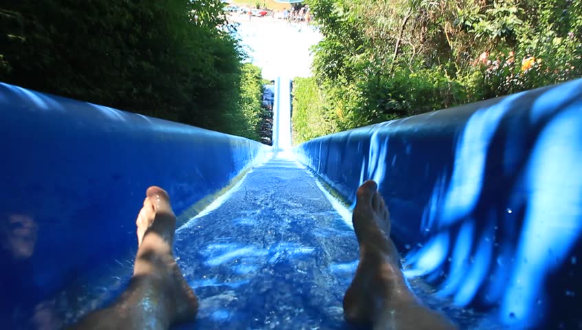 Going down a slide in a waterpark