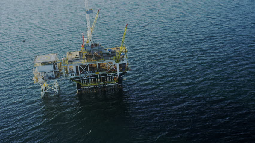 Aerial view of working oil rig deep water production platform, America, USA
