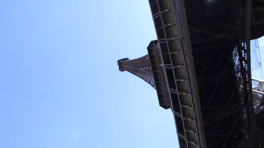 Low angle view and PAN on Eiffel Tower, Paris, France