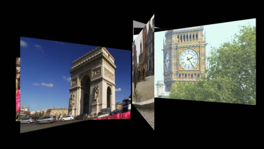 CGI Computer animation, carousel travel destinations
