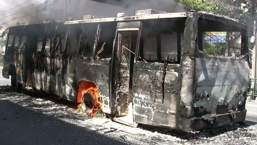 Protesters set buses on fire in violent confrontations with government forces April 5, 2009 in Bangkok, Thailand
