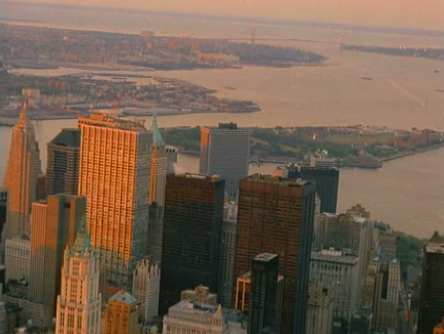 Aerial of downtown Manhattan from the 1990s
