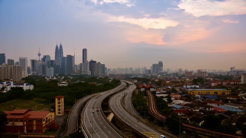 Scenery of Kuala Lumpur with stunning light trail from the busy highway traffic time lapse