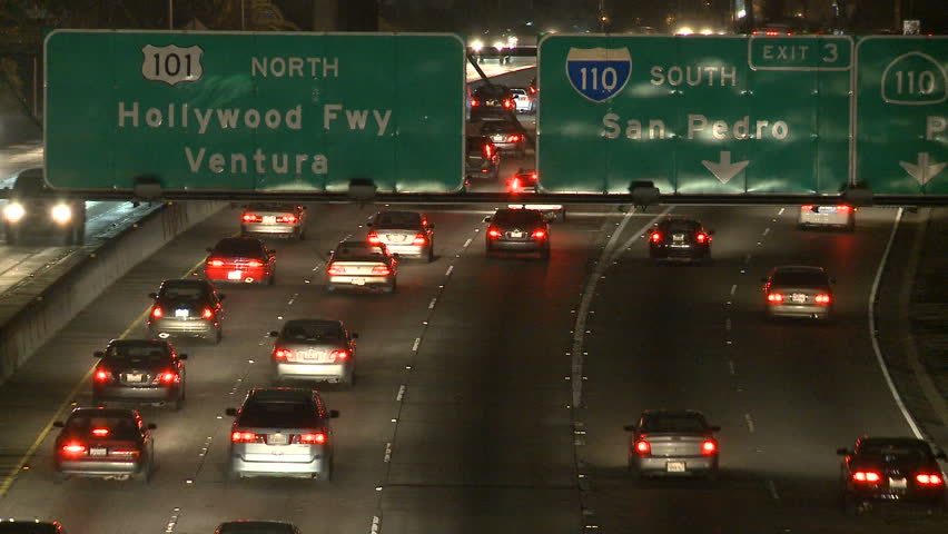 LOS ANGELES - CIRCA APRIL 2012: 
(Timelapse View) Downtown traffic circa April 2012 in downtown Los Angeles.