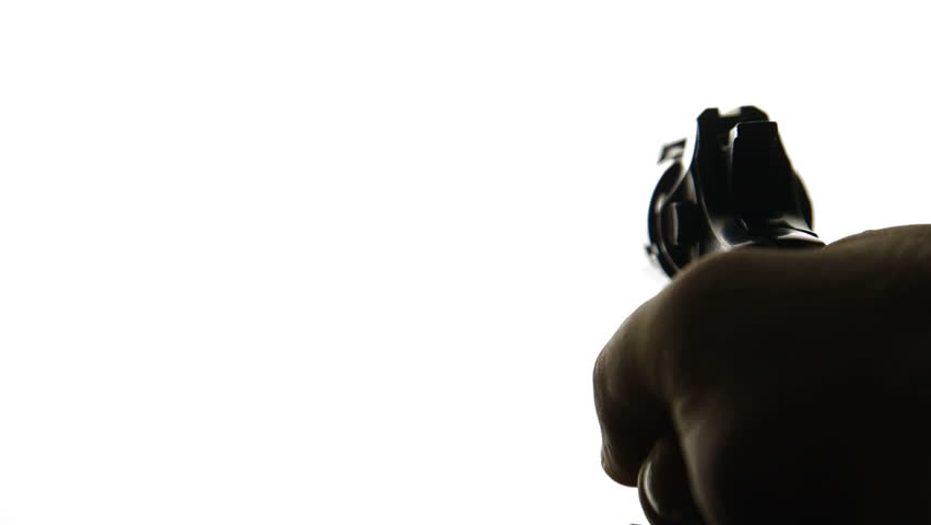 Silhouette Of Hand With Gun On White Background, Closeup
