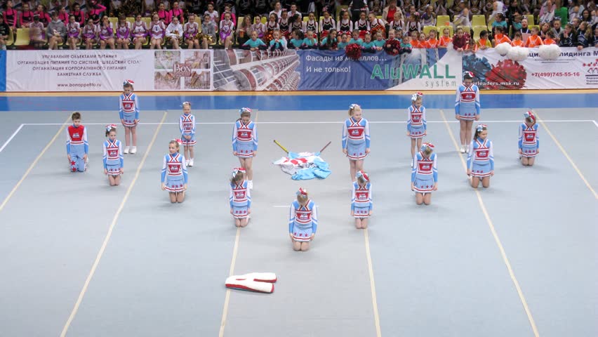 MOSCOW - MAR 24: (Timelapse View) Sharks team participates in Annual competitions of Championship of Moscow on cheerleading in Dynamo sports palace, on March 24, 2012 in Moscow, Russia