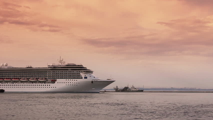 ODESSA - JUNE 1: Time lapse of Luxury cruise ship "Costa Mediterranea" leaving sea port on June 1, 2010 in Odessa, Ukraine. Odessa port is one of the largest ports located on the Black Sea coast.