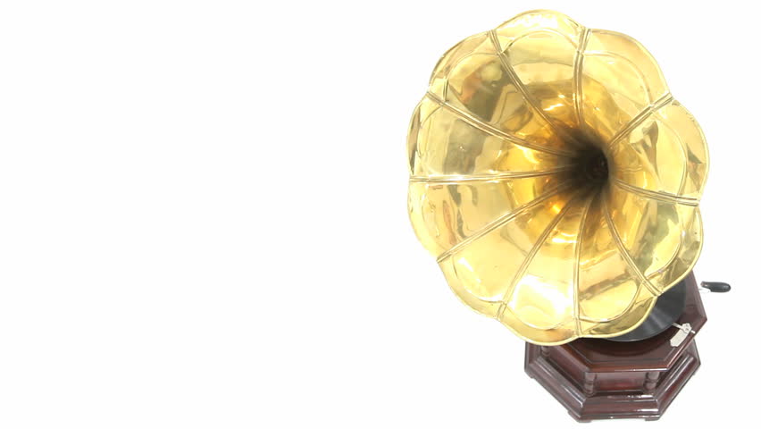 Vintage Gramophone playing a record with white background