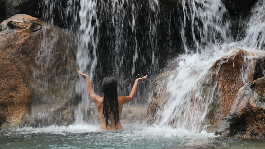 Wet busty tits waterfall