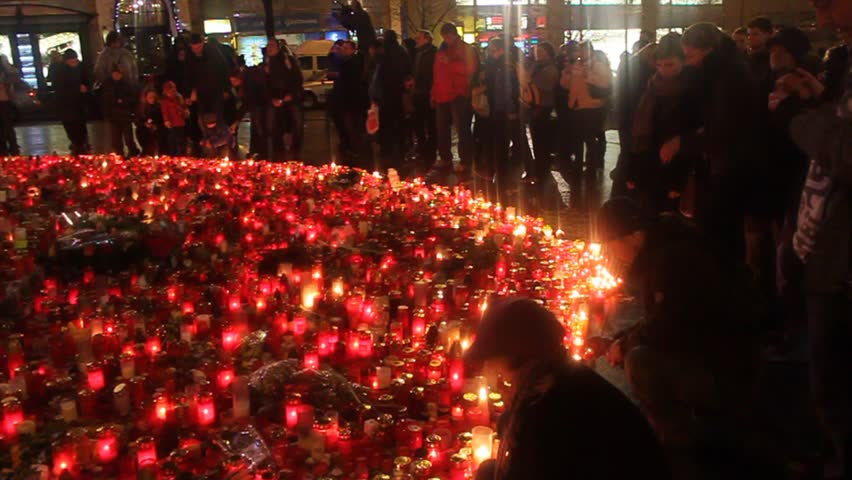 PRAGUE, CZECH REP. - DEC 4: People light candles on Wenceslas square in honor of deceased former president of Czechoslovakia and Czech Republic, Vaclav Havel on Dec 4, 2011 in Prague, Czech Republic.