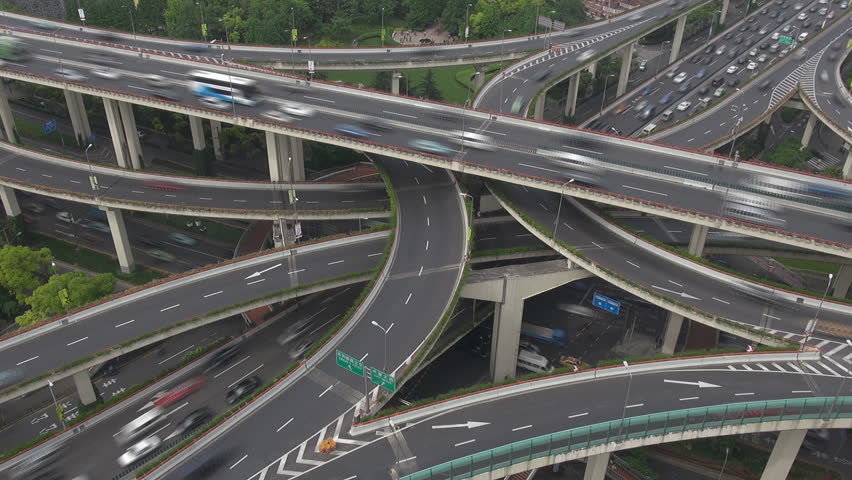 Timelapse of traffic on Shanghai Highway Interchange, China