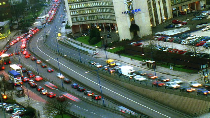 BIRMINGHAM, UNITED KINGDOM - CIRCA 2000: Traffic around dusk in Birmingham, UK circa 2000