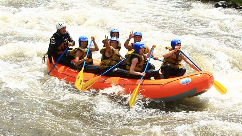 White water rafting on the rapids of the river Patate,Ecuador. Slow motion,LR Pan,handheld