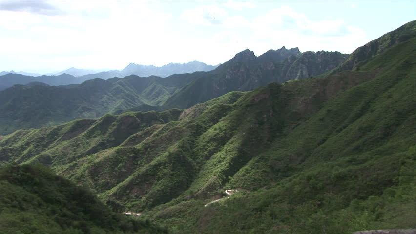 View of lush green mountains in Beijing China