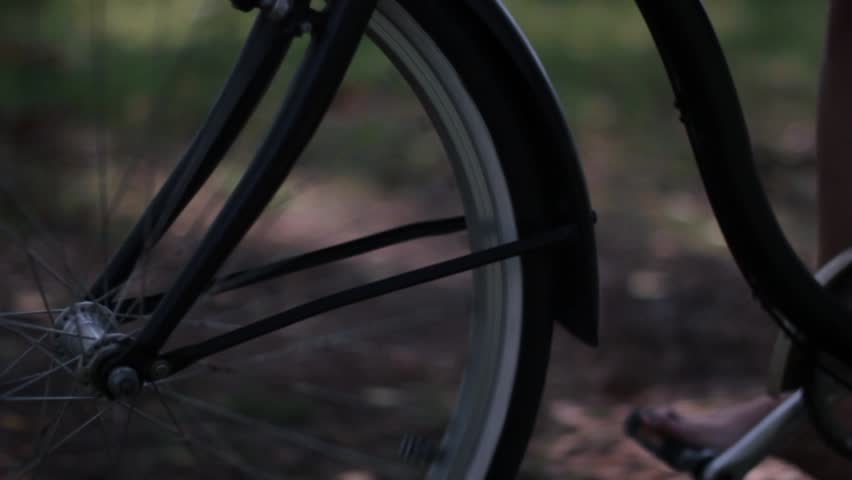Parallel close up of bike wheels and pedals